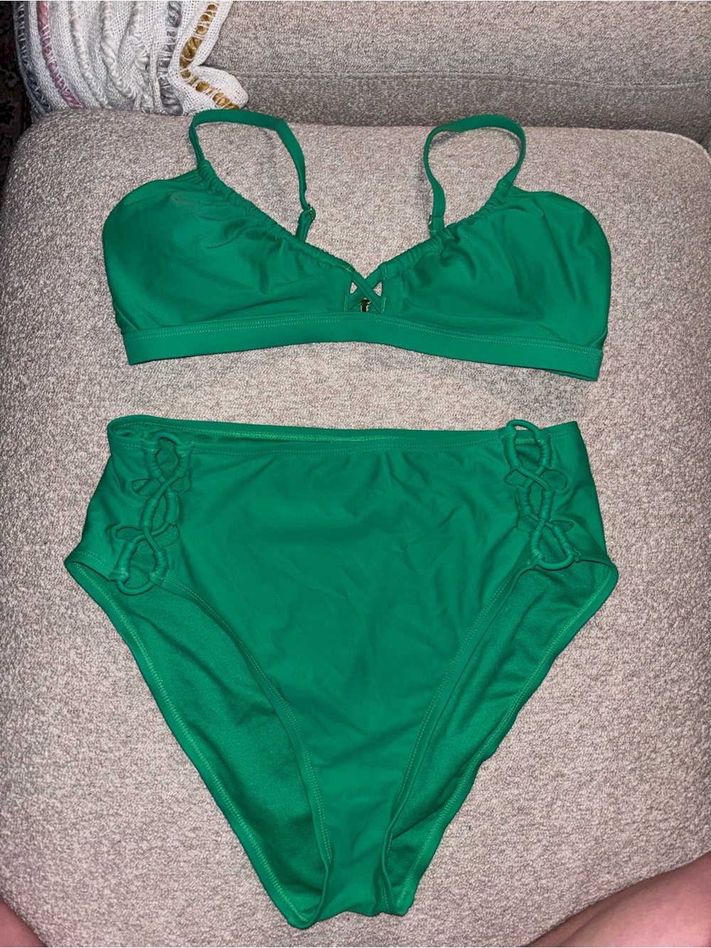 Shade & Shore Emerald Green High-Waist Bikini Set